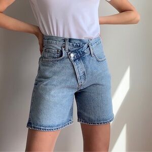 Agolde 27 Criss Cross Denim Button Fly Shorts